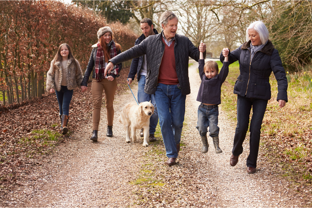 Family walking in autumn
