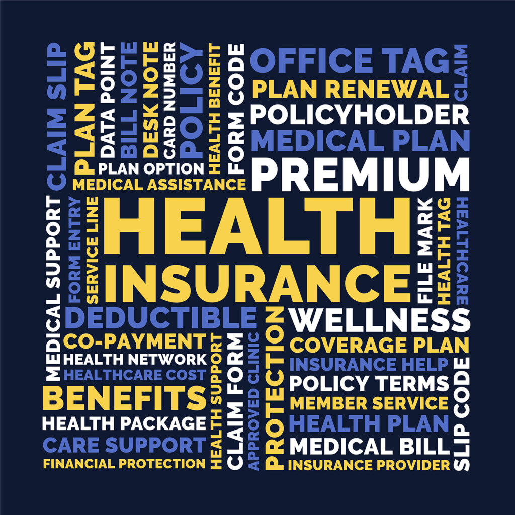 Health insurance word cloud design, health insurance coverage